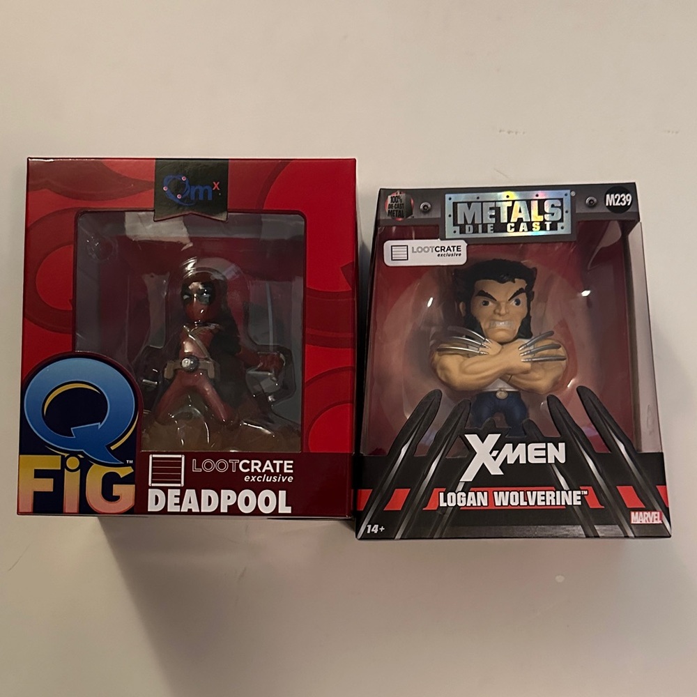 NIB Q FIG Marvel Deadpool and Metal Die Cast Wolverine Collectible Figures